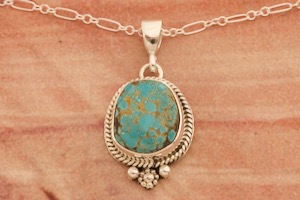 Genuine Kingman Turquoise Native American Pendant